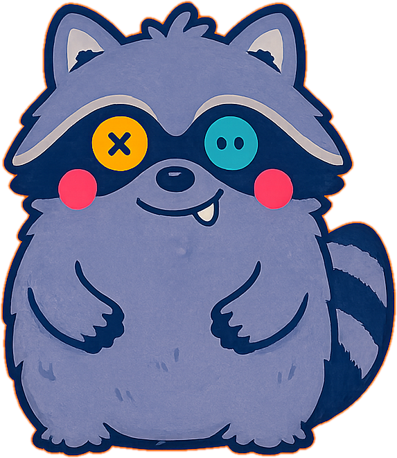 Jimothy Toy, a cute hand-painted raccoon mascot